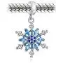 Frozen Winter Holiday Party Christmas Snowflake Shape Ice Blue Crystal Dangle Bead CZ Charm Sterling Silver For Women European Bracelet