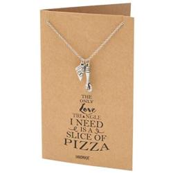 Quan Jewelry Pizza and Pizza Cutter Pendant Necklace, Friendship Gifts for Women with Greeting Card