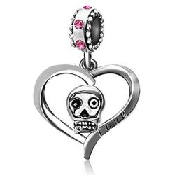 JMQJewelry Heart Skull Halloween Love Dangle 3 Colors Charms Beads for Bracelet Women