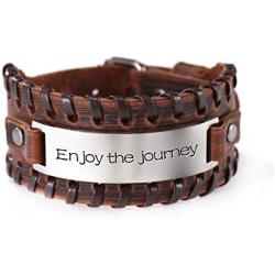 fishhook Trendy Engraved Inspirational Motivational Quotation Confirmation Message Leather Cuff Bangle Bracelet for Men Boys Women