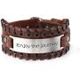 fishhook Trendy Engraved Inspirational Motivational Quotation Confirmation Message Leather Cuff Bangle Bracelet for Men Boys Women