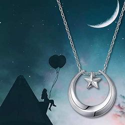 FLYOW S925 Sterling Silver Crescent Moon Pendant Necklace for Women Teen Girls Birthday Gift