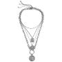 Ingemark Retro Face Coin Pendant Layered Chain Necklace for Women Girls 18K Plated Tag Coin Virgin Medallion Pendant Punk Link Chain Necklace (Style 2 Silver)