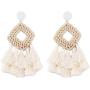 Bohemia Tassel Earrings Statement Handmade Dangle Ethnic Fringe Earrings Bamboo Weaving Geometric Square Sector Gifts for Women Girls