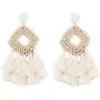Bohemia Tassel Earrings Statement Handmade Dangle Ethnic Fringe Earrings Bamboo Weaving Geometric Square Sector Gifts for Women Girls