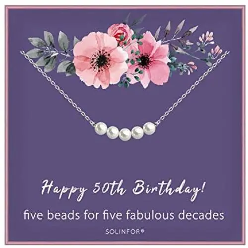 50th Birthday Gifts for Women - Sterling Silver Necklace Five Pearls for Her 5 Decades - 50 Years Old Jewelry Gift Idea 50th Birthday Gifts for Women - Sterling Silver Necklace Five Pearls for Her 5 Decades - 50 Years Old Jewelry Gift Idea