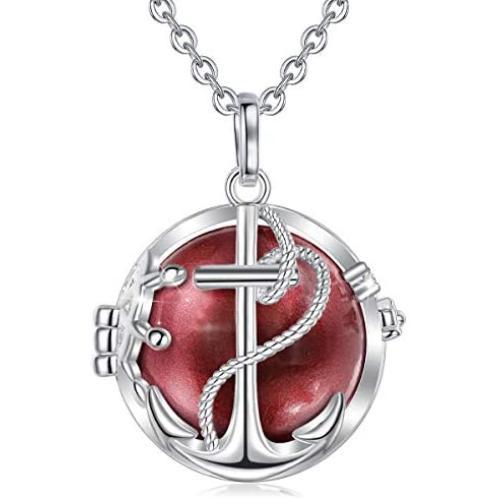 AEONSLOVE Harmony Ball Bola Pregnancy Necklace, Retro Ship Anchor Cubic Zirconia Harmony Ball Locket Angel Chime Caller Bell 20mm Mexican Bola Balls Pendant Necklaces 30'' Chain for Women Mom Gifts