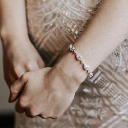 SWEETV Wedding Teardrop Bracelets for Brides Bridesmaids, Crystal Cubic Zirconia Bridal Bracelets for Women Prom