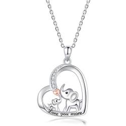 ZGBY Elephant Mother Daughter Necklace Gifts 925 Sterling Silver Love You More Lucky Elephant Necklace Cute Jewelry for Women Girls