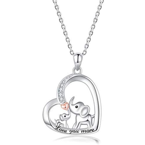 ZGBY Elephant Mother Daughter Necklace Gifts 925 Sterling Silver Love You More Lucky Elephant Necklace Cute Jewelry for Women Girls