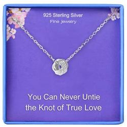 Necklace Gift for Girlfriend/Wife, Sterling Silver Infinity Knot Bond Jewelry for Her Valentines Day, Romantic Anniversary Birthday Gift Ideas for True Love