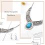 Fstrend Boho Necklace Earring Set Silver Turquoise Pendant Chain Hollow Statement Necklaces Jewelry for Women and Girls