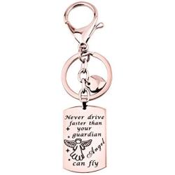 WUSUANED Never Drive Faster Than Your Guardian Angel Can Fly Keychain Bracelet New Driver Gift Sweet 16 Gift