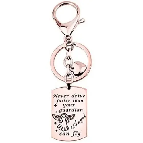 WUSUANED Never Drive Faster Than Your Guardian Angel Can Fly Keychain Bracelet New Driver Gift Sweet 16 Gift