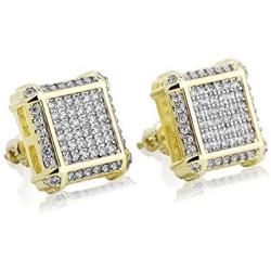 TOPGRILLZ 925 Sterling Silver Iced out Men 14k Gold Square Kite Screw Back Hypoallergenic Stud Earrings with Simulated Diamond