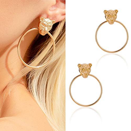 Doubnine Lion Head Earrings Gold Circle Dangle Baroque Animal Earrings Women Accessories Gift