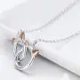 Infinity Love Heart Cat Necklace for Women Girls 925 Sterling Silver Two-Tone Hollow out Mother and Daughter Kitten Ear Pendant Choker Necklace Double Interlocking Circles Jewelry Cute Delicate