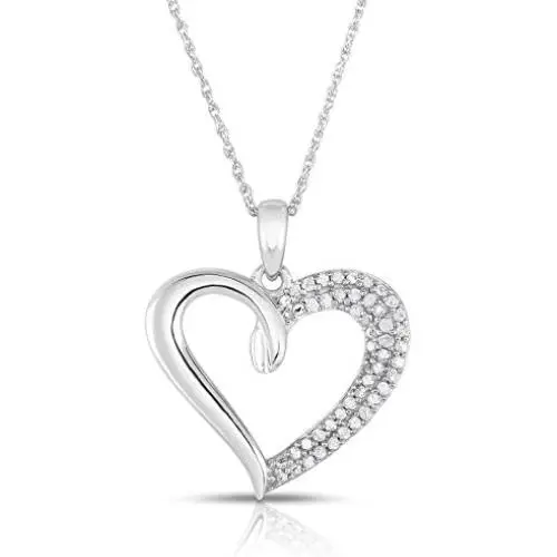NATALIA DRAKE 1/4 Cttw Double Row Diamond Heart Necklace for Women in Rhodium Plated Sterling Silver (Color H-I/Clarity I1-I2) NATALIA DRAKE 1/4 Cttw Double Row Diamond Heart Necklace for Women in Rhodium Plated Sterling Silver (Color H-I/Clarity I1-I2)