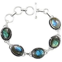Labradorite Bracelet 925 Silver Overlay Handmade Vintage Style Jewelry for Women Mom Wife