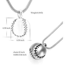 Stainless Steel 20mm Baseball Memorial Urn Jewelry Pendant Hold Cremation keepsake necklace for ashes