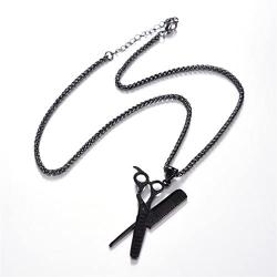 U7 Antique Style Scissors Necklace Hairdresser Gift Jewelry Stainless Steel Scissors Comb Charm Pendant, Chain 22''