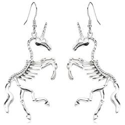Siver Plated Vintage Human Skeleton Bones and Mermaid Skull Charm Dangle Earrings for Women Man Jewelry