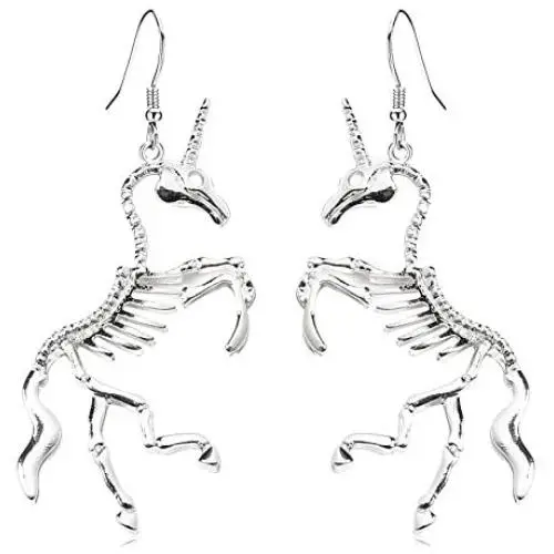 Siver Plated Vintage Human Skeleton Bones and Mermaid Skull Charm Dangle Earrings for Women Man Jewelry
