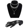 tenghong2021 Layered Rhinestone Cuban Necklaces Bracelet Set Layering Miami Butterflies Collar Cuban Link Chain Lock Pendant Necklace Bracelet Tennis Zirconia Bling Butterfly Chokers