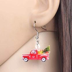 DUOWEI Acrylic Christmas Truck Tree Garland Earrings Drop Dangle Jewelry For Women Kids Teens Festival Gifts