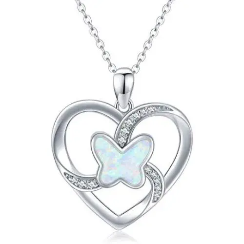 Waysles Butterfly Necklaces for Women, Butterfly Crystal Opal Necklace with Premium Birthstone, Silver-Tone, 18”+2” Chain Waysles Butterfly Necklaces for Women, Butterfly Crystal Opal Necklace with Premium Birthstone, Silver-Tone, 18”+2” Chain