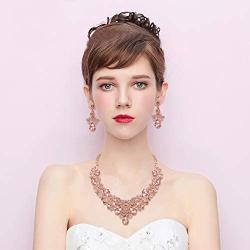 BriLove Womens Costume Elegant Crystal Flower Scroll Teardrop Statement Necklace Dangle Earrings Set