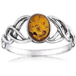 Amber Sterling Silver Oval Celtic Knots Ring