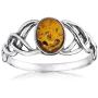 Amber Sterling Silver Oval Celtic Knots Ring