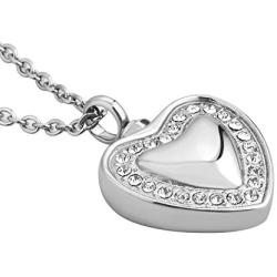 Sug Jasmin Urn Necklace Clear White Rhinestone Heart Cremation for Ahses Holder Pendant Memorial Jewelry with Fill Kit