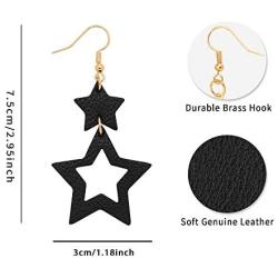 Jagucho Leather Star Earrings Dangle for Women, Lightweight Handmade Earrings Drop for Teen Girls, Gifts for Women