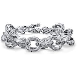 Bling Jewelry Fashion Statement Chunky Texture Large Oval Interlocking Link Chain Matt Silver Or Gold Plated Bracelet for Women Toggle Clasp Closure