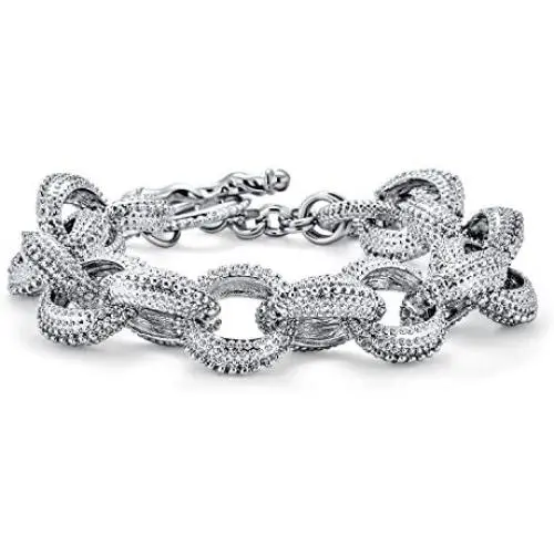 Bling Jewelry Fashion Statement Chunky Texture Large Oval Interlocking Link Chain Matt Silver Or Gold Plated Bracelet for Women Toggle Clasp Closure Bling Jewelry Fashion Statement Chunky Texture Large Oval Interlocking Link Chain Matt Silver Or Gold Plated Bracelet for Women Toggle Clasp Closure