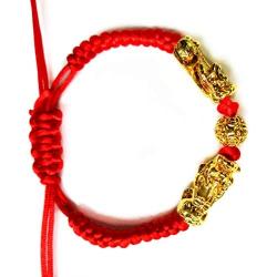 Feng Shui The Best Red String Bracelet with Double Pi Xiu/Pi Yao and Golden Wealth Mantra Bead Bracelet Jewelry Attract Wealth and Good Luck