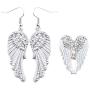 2 Pcs Womens Crystal Guardian Angel Wings Dangle Earrings & Angel Vintage Long Drop Earrings Wings Adjustable Rings Christmas Biker Jewelry - Lead & Nickle Free -