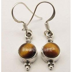 SilverStarJewel Yellow & Brown Tigers Eye Old Style Earrings 1.2'' Sterling Silver Stone Gift