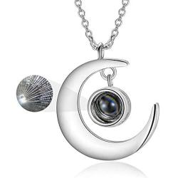 SOULMEET Sterling Silver Moon Necklace with I Love You in 100 Languages Projection Jewelry Gifts for Girlfriend Wife Mom Daughter Sister