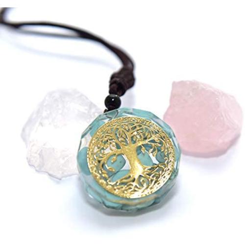 Orgone Pendant Necklace Round Tree of Life Chakra Healing Crystals Stones Necklace Healing Jewelry Men Women