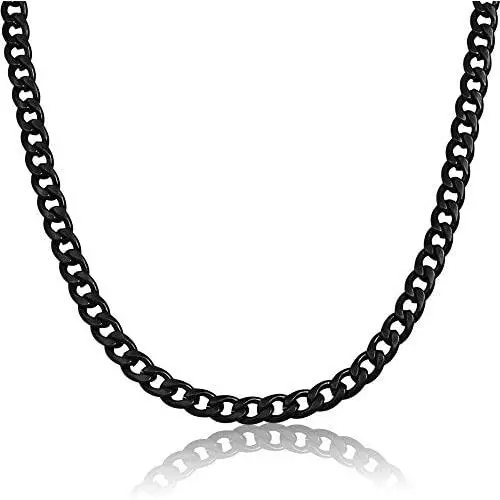 18'' 20'' 24'' 30'' 36'' Inch Mens Stainless Steel Solid Black Color 6mm Flat Classic Cuban Curb Necklace Chain Link Jewelry 18'' 20'' 24'' 30'' 36'' Inch Mens Stainless Steel Solid Black Color 6mm Flat Classic Cuban Curb Necklace Chain Link Jewelry