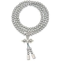 Chimok Full Stainless Steel Buddha Beads Necklace, Destiny Nepal Prayer Hand Bracelet,108 Buddhist Mala Beads for Meditation Prayer,Self Denfense Necklace