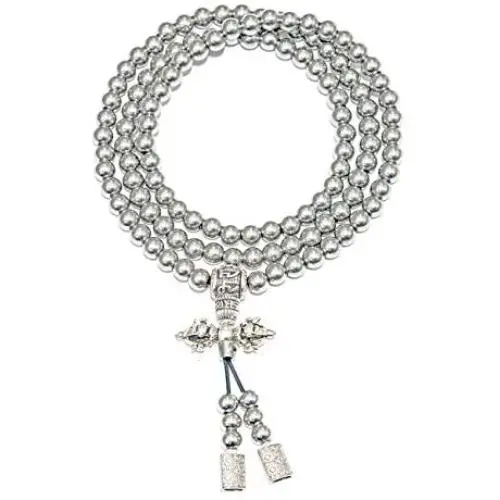 Chimok Full Stainless Steel Buddha Beads Necklace, Destiny Nepal Prayer Hand Bracelet,108 Buddhist Mala Beads for Meditation Prayer,Self Denfense Necklace Chimok Full Stainless Steel Buddha Beads Necklace, Destiny Nepal Prayer Hand Bracelet,108 Buddhist Mala Beads for Meditation Prayer,Self Denfense Necklace