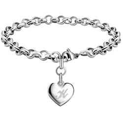 MEMGIFT Heart Initial Charm Bracelets for Women Teen Girls Silver Stainless Steel Simple Jewelry Engraved 26 Letters Personalized Name Gifts for Her Mom Christmas Birthday Graduation Mothers Day