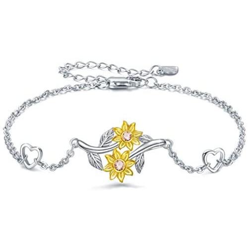 Sunflower Bracelet Jewelry Gifts for Women Friends Sister 925 Sterling Silver Sunflower Sunshine Wrist Link Bracelet for Birthday Christmas Mother’s Day Valentines