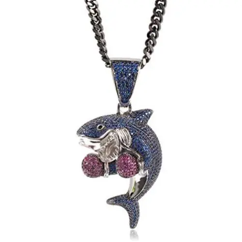 Nsitbbuery Hip Hop Night Club Bar Zircon Boxing Shark Pendant Stainless Steel Chain Necklace Nsitbbuery Hip Hop Night Club Bar Zircon Boxing Shark Pendant Stainless Steel Chain Necklace