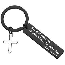 MAOFAED Religious Jewelry Bible Verse Keychain Run with Endurance The Race That is Set Before You Hebrews 12:1 Scripture Keychain