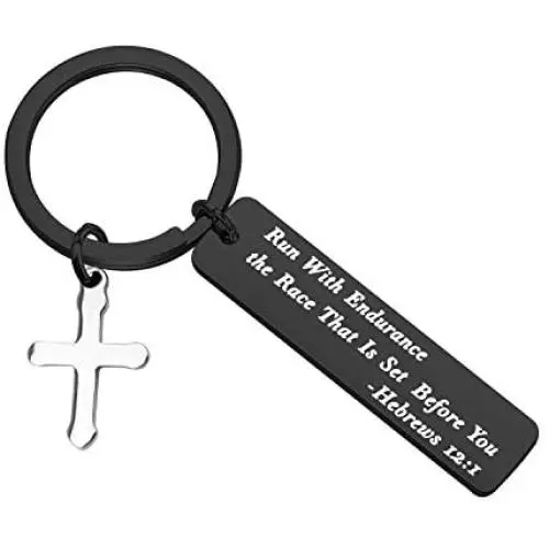 MAOFAED Religious Jewelry Bible Verse Keychain Run with Endurance The Race That is Set Before You Hebrews 12:1 Scripture Keychain
